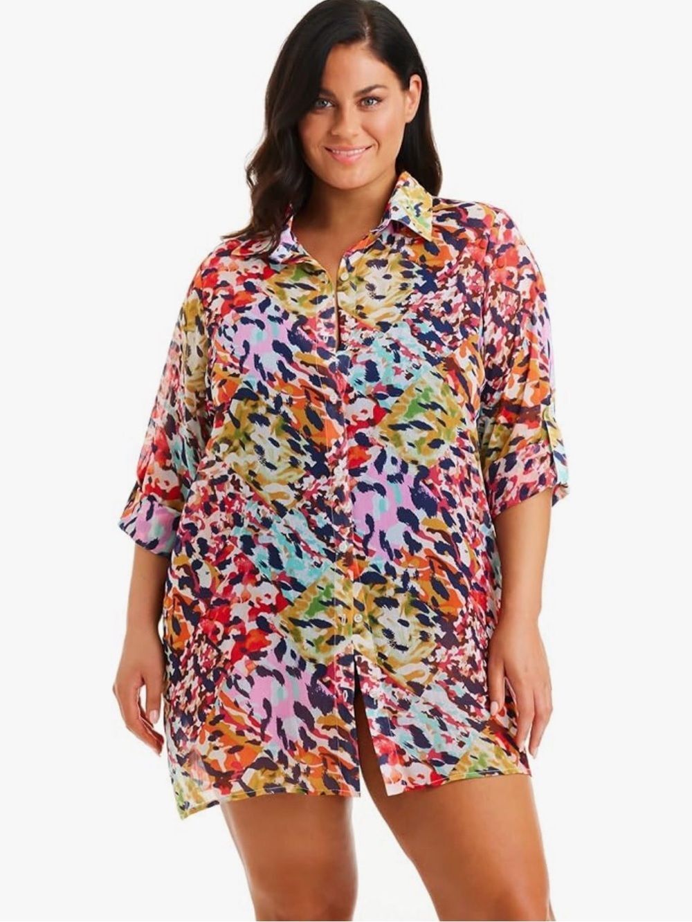 Bleu Rod Beattie Party Animal Chiffon Shirt Multi, NWT